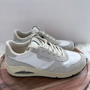 Skechers 183053 White Beige Suede Textile Leather Sneakers Shoes US 10.5